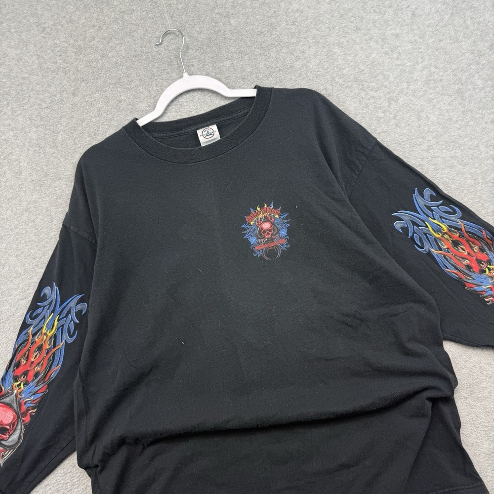 Vintage y2k Shirt Bike Rally Flames Skull Long Sleeve Hit 2005 Tribal Men's XL